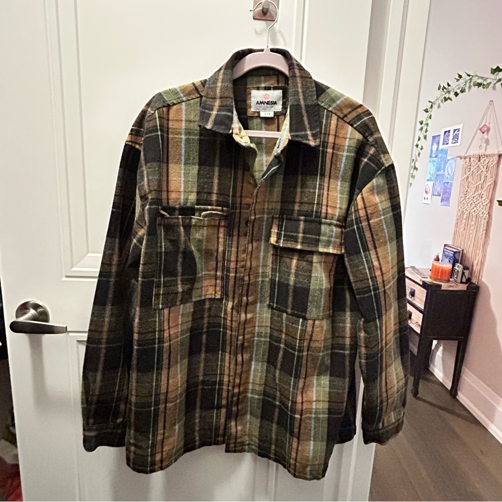 ANORAK Men's Plaid Shirt Jacket - Olive and Tan